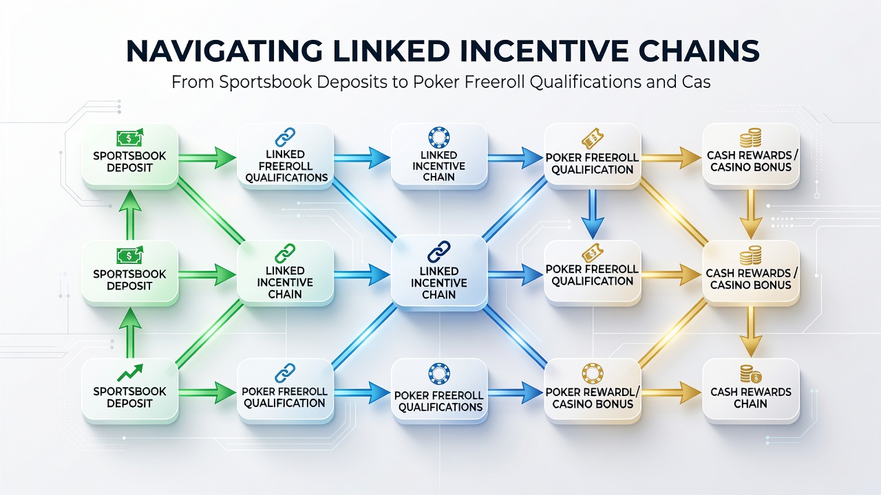 Screenshot of a player dashboard displaying progress bars for sportsbook deposits converting into poker and casino rewards