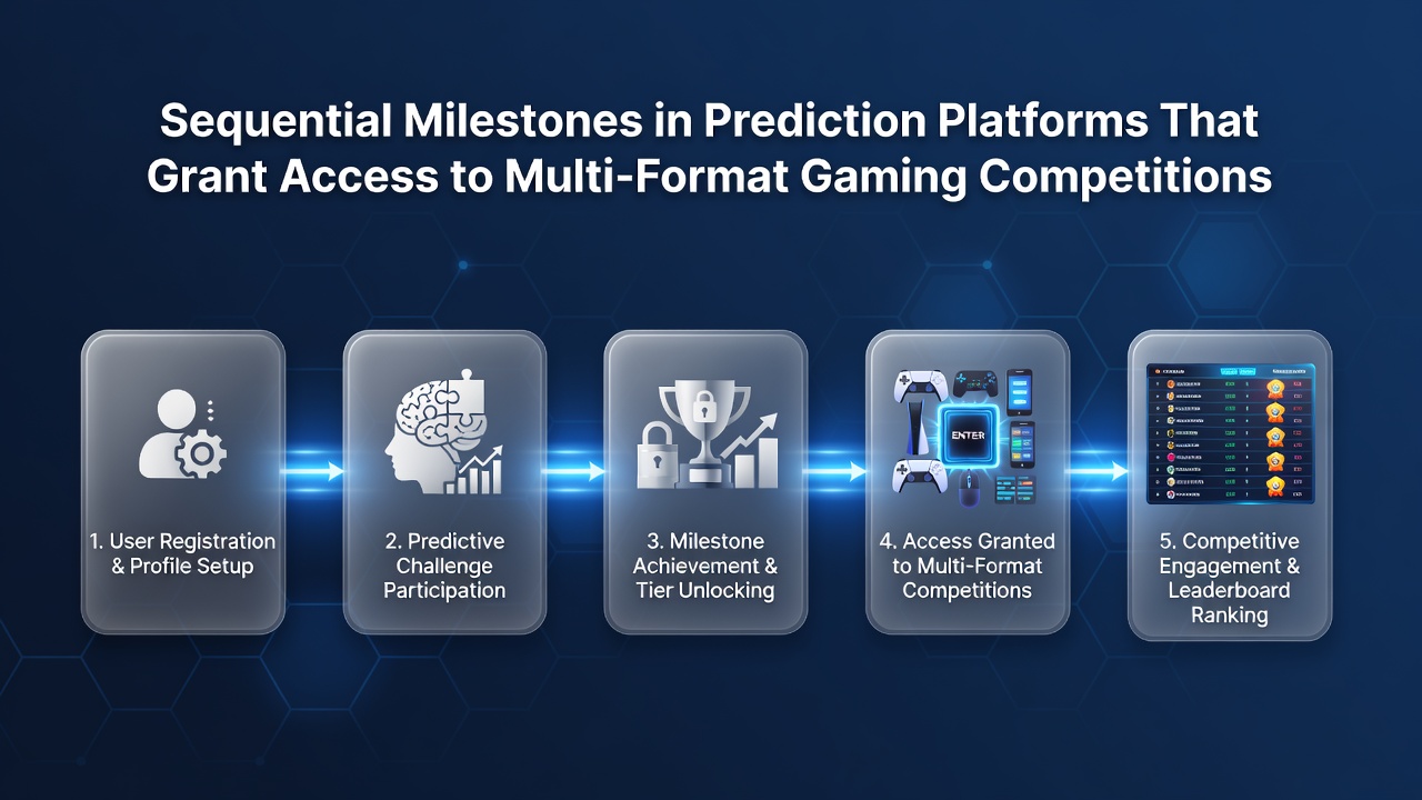 Flowchart showing mid-level milestone connections between sports predictions, casino access, and poker events