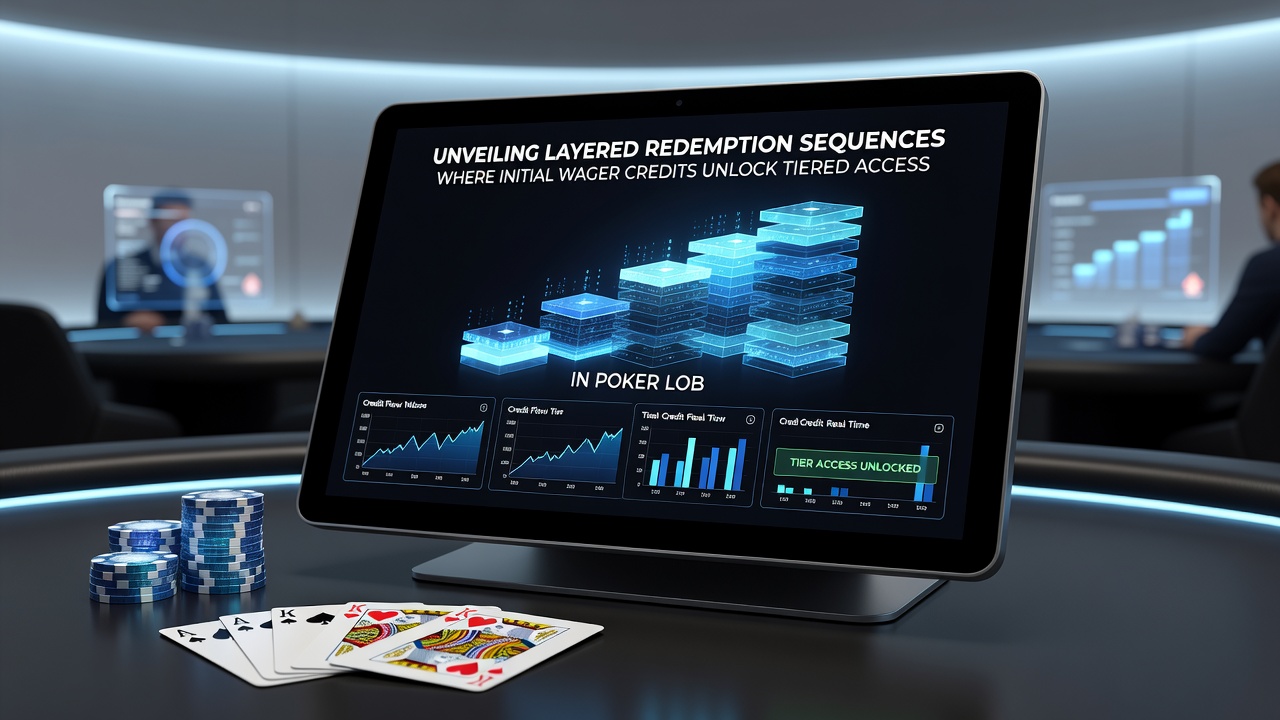 Illustration of tiered access levels unlocked through initial wager credits in casino and poker settings